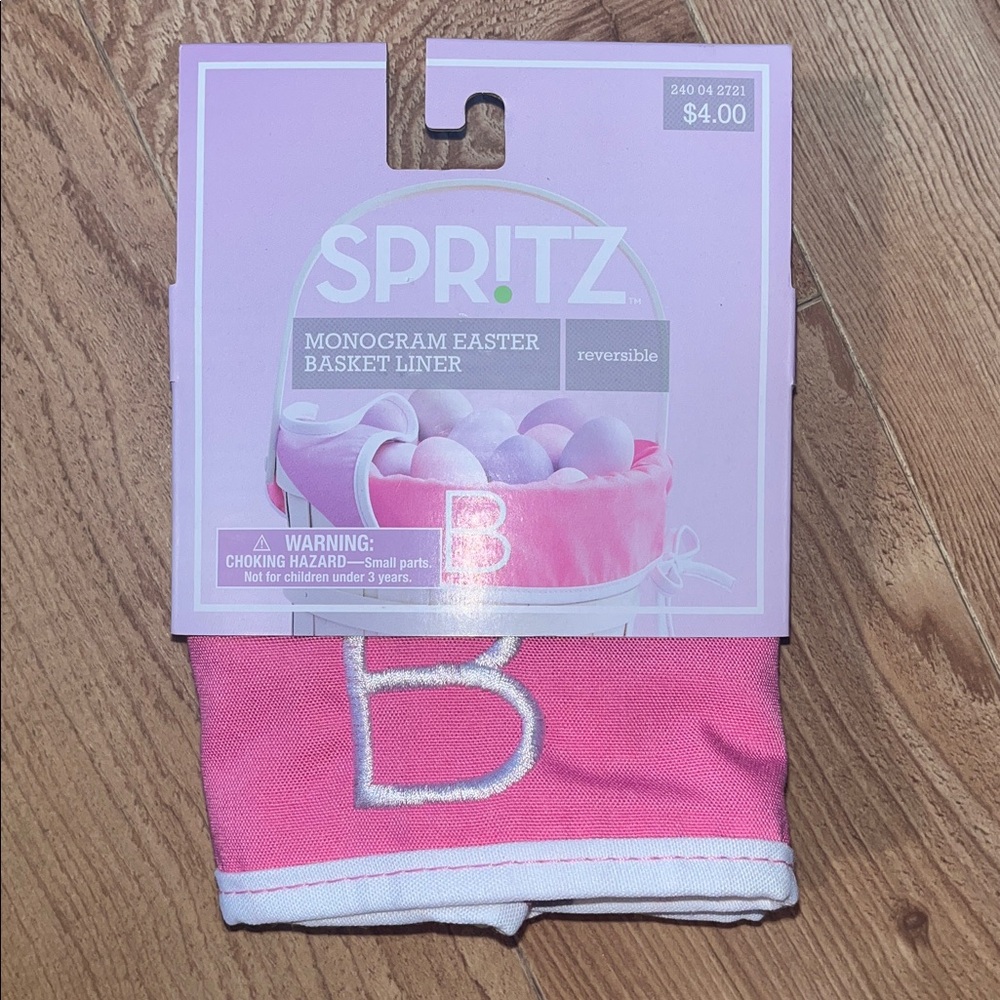 Spritz monogram Easter basket liner “B” reversible pink/purple